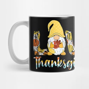 Cute Turkey and Autumn Gnome - Love Funny Thanksgiving Fall Gift Mug